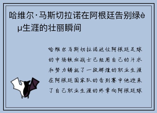 哈维尔·马斯切拉诺在阿根廷告别绿茵生涯的壮丽瞬间